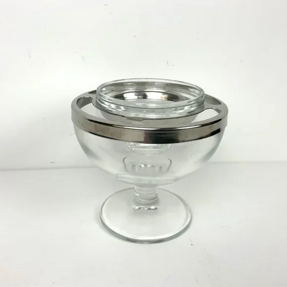 Vintage Glass Stainess Steel Ring Caviar Shrimp Cocktail Icer Server - Picture 12 of 16